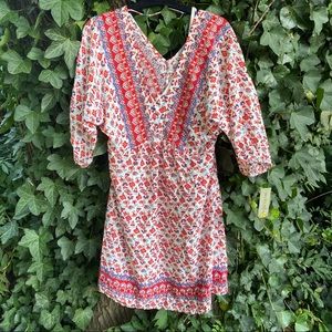 Hippie Dress Red Navy Blue White Printed